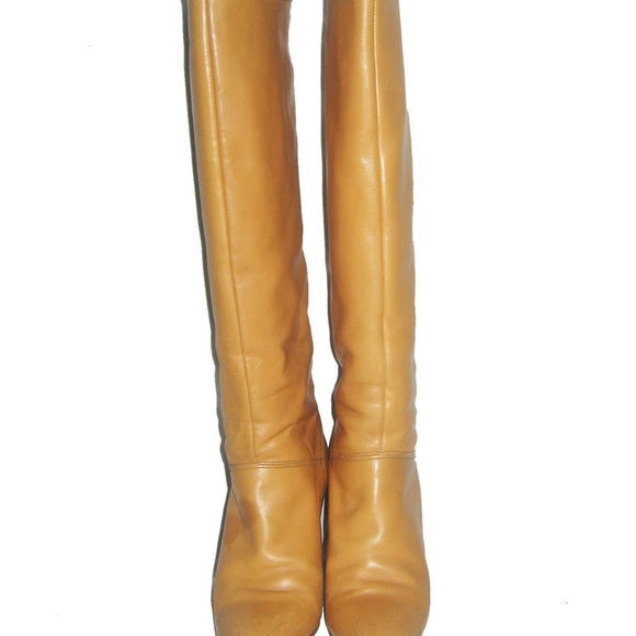 SOLD VTG Beltrami Made In Italy Beige Knee High Leather Boots - Picture 2 of 7